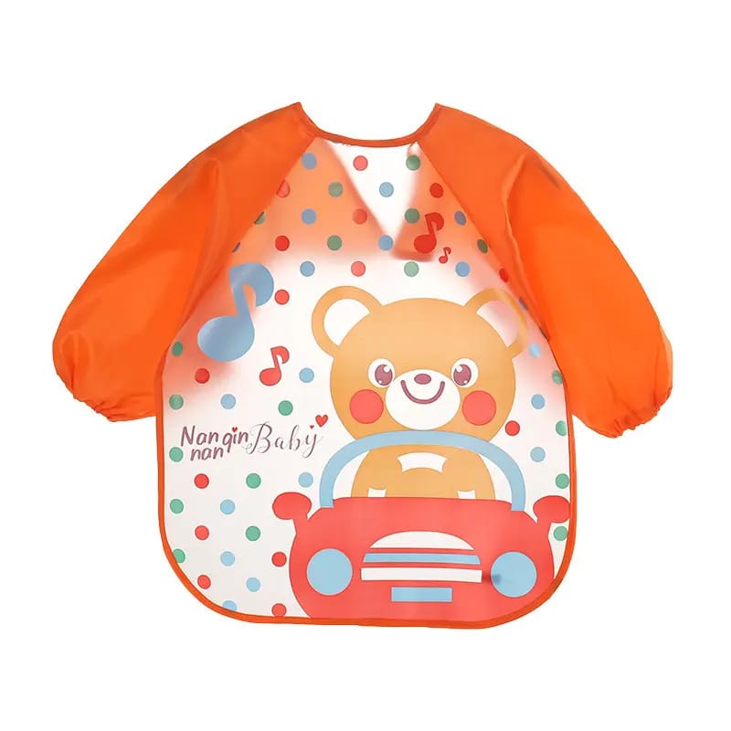 Silicon-Waterproof-Bib-for-Children-Orange-Color Wash free long sleeved Bib for Children - Image 1