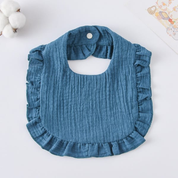 Korean Style Baby Feeding Bib | 0-1 Year | Solid peacock blue